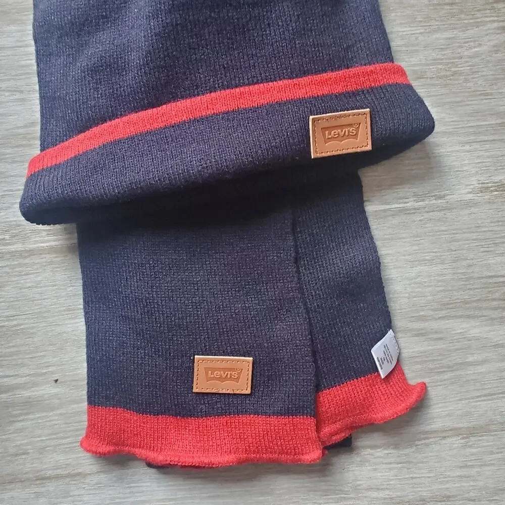 Levi's Knut Beanie and Scarf Set Blue